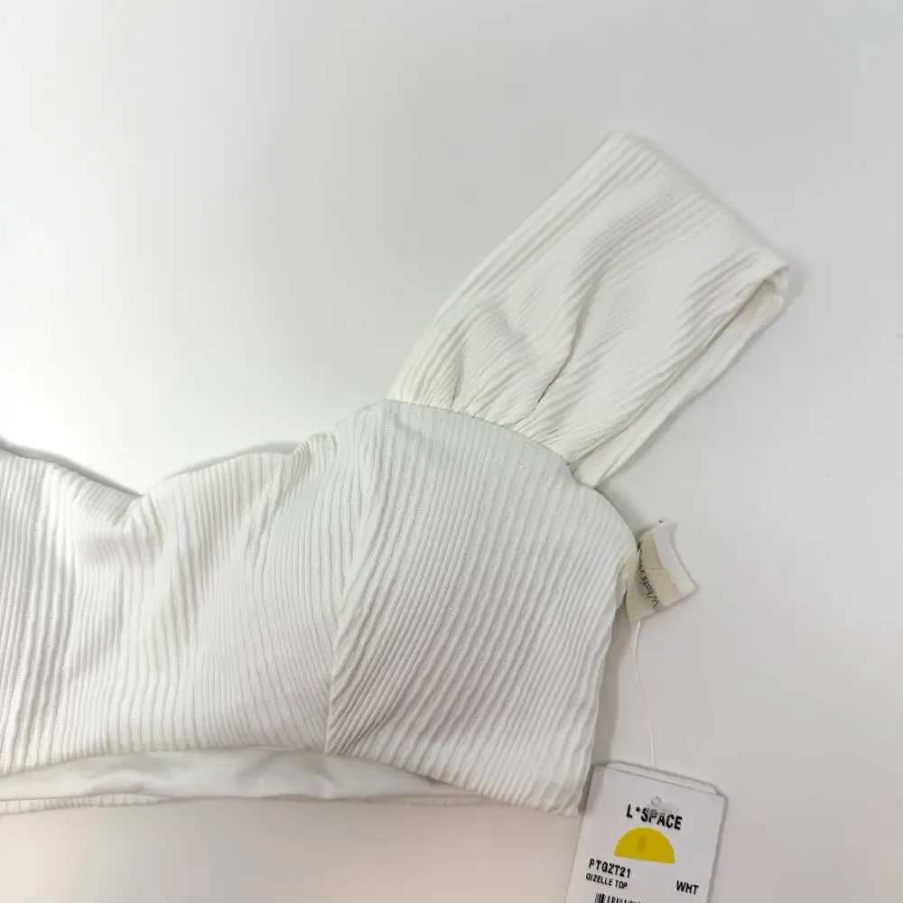 L*SPACE Gizelle Ribbed Wide Strap Bikini Top In White Size Small New